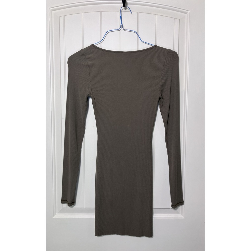 SKIMS Soft Lounge Ribbed Long Sleeve Bodycon Mini Dress Taupe Brown Women Size S - Picture 2 of 13